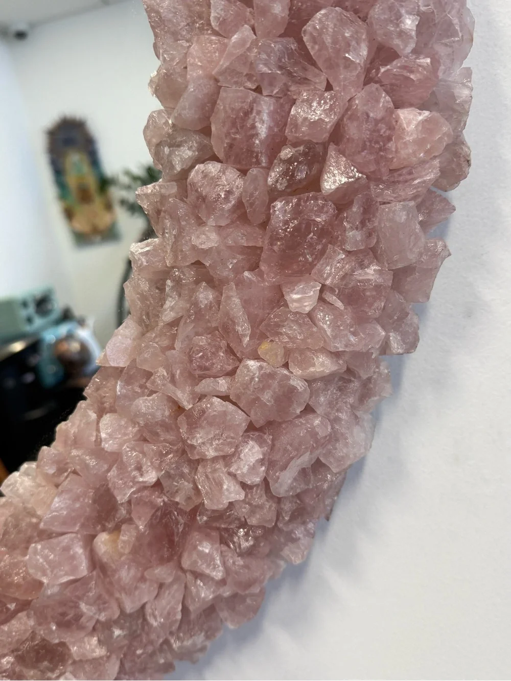 Rose Quartz Crystal Round Wall Mirror - Pink Decorative Mirror